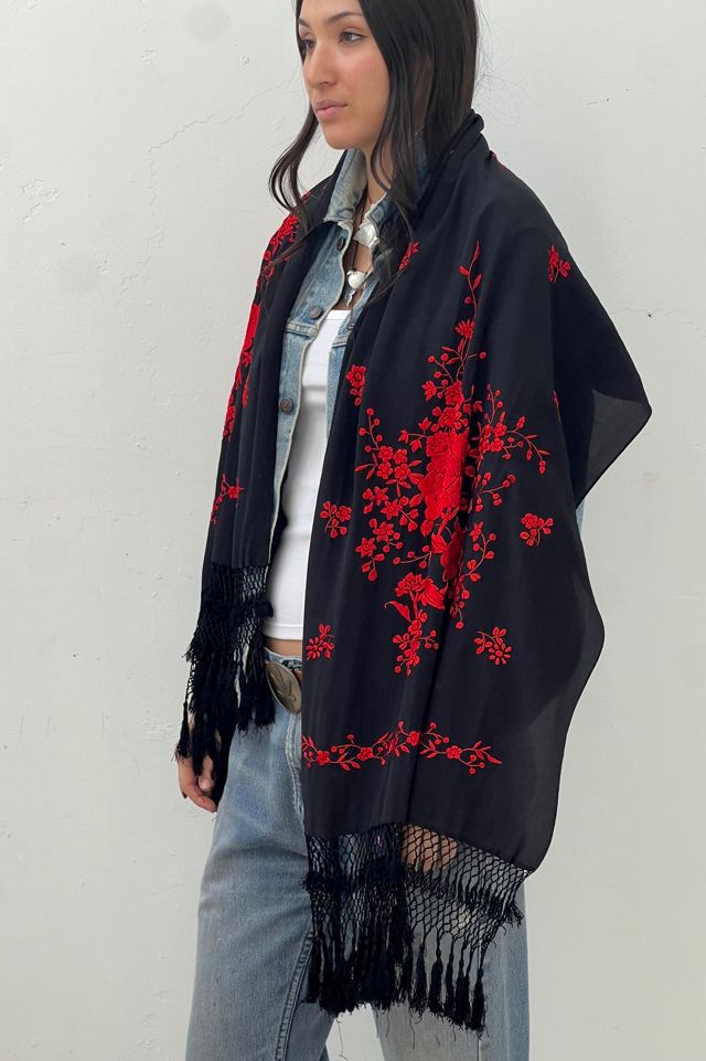 Vintage Silk Hand Embroidered Midnight Shawl Selected by Anna Corinna #2