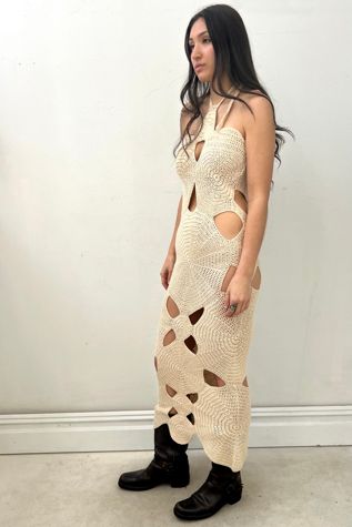 Vintage Hand Crocheted Peek A Boo Maxi Dress Selected by Anna Corinna