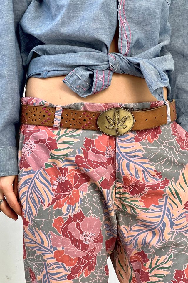 Vintage Five Leaf Brass Buckle and Embossed Leather Belt Selected by Anna Corinna #1