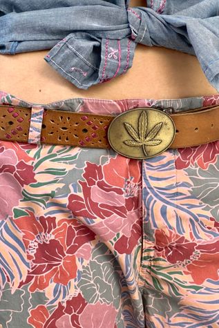 Vintage Five Leaf Brass Buckle and Embossed Leather Belt Selected by Anna Corinna