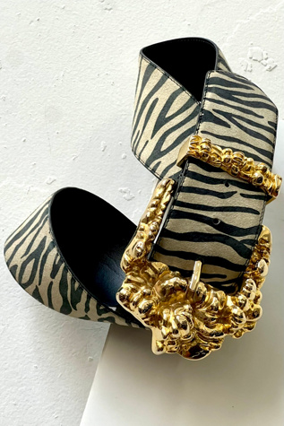 Vintage Mega Golden Buckle on Zebra Suede Belt Selected by Anna Corinna