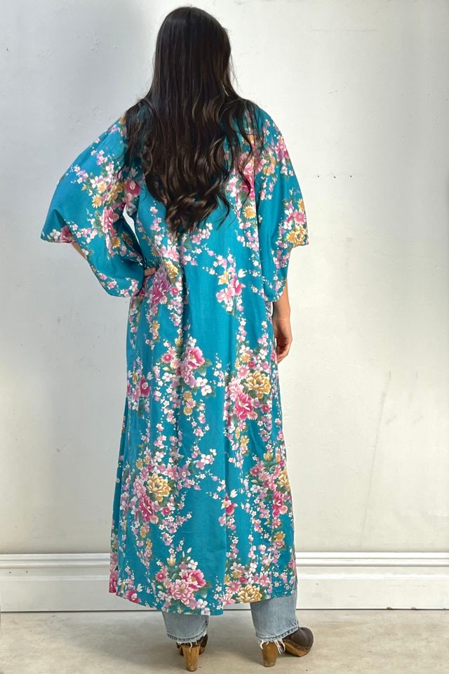 Vintage Turq Cherry Blossoms Kimono Selected by Anna Corinna #1