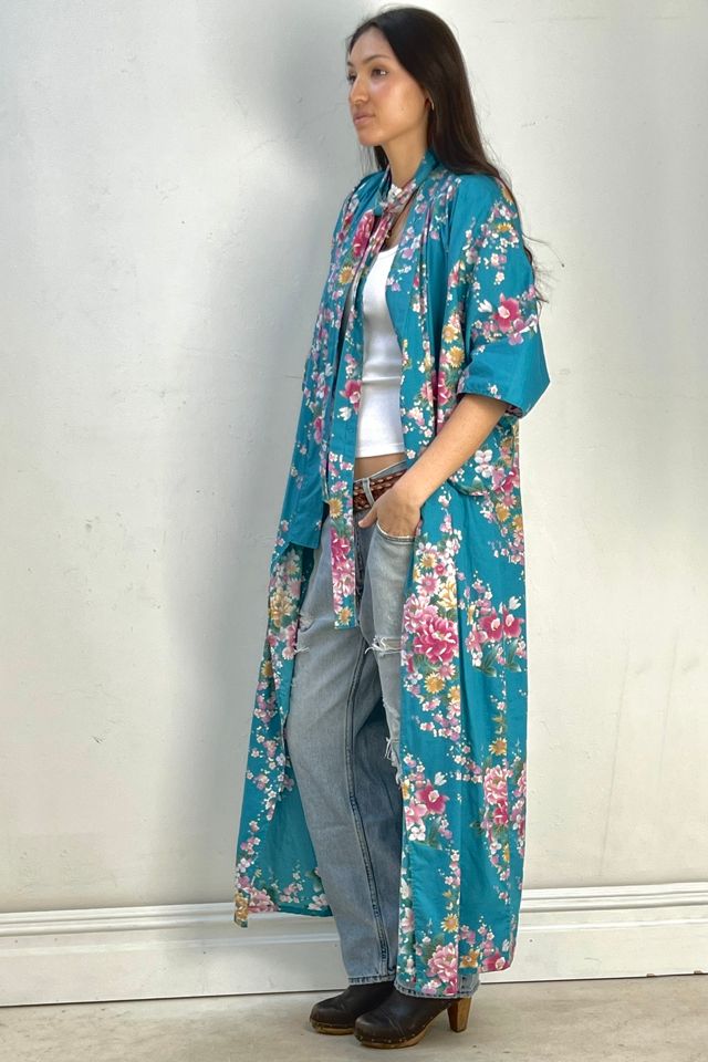 Vintage Turq Cherry Blossoms Kimono Selected by Anna Corinna #2