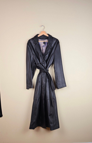 Vintage Black Leather Trench Coat Selected By The Igala NYC