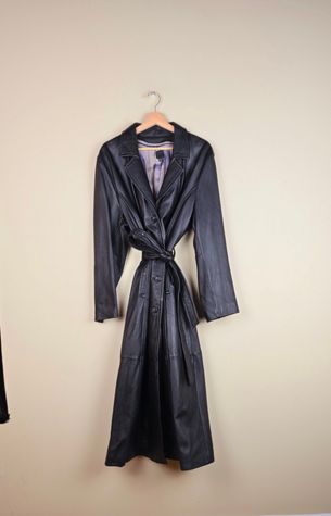 Vintage Black Leather Trench Coat Selected By The Igala NYC