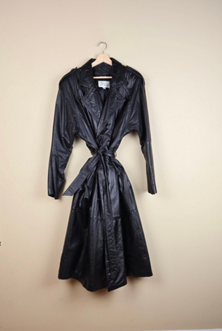 Vintage Black Leather Trench Coat Selected By The Igala NYC
