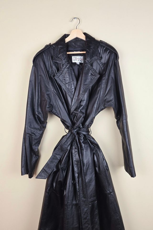 Vintage Black Leather Trench Coat Selected By The Igala NYC #1