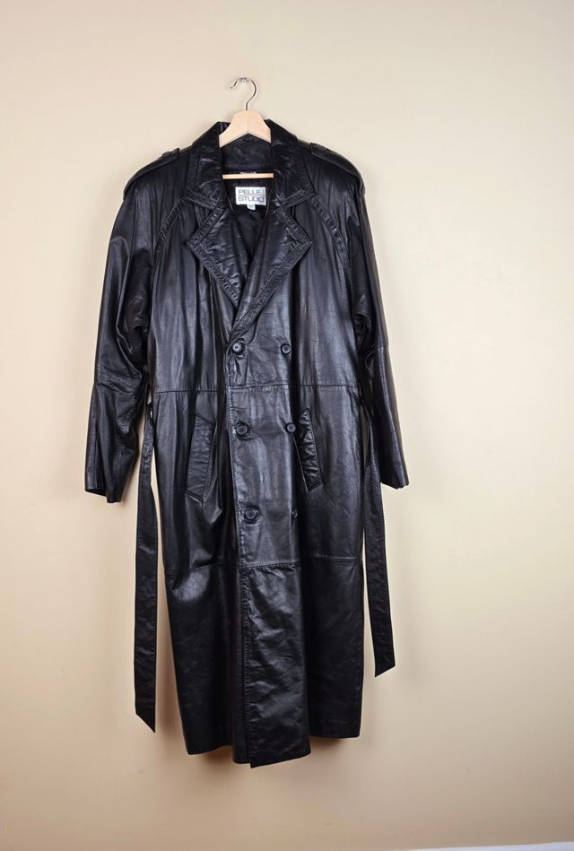 Vintage Black Leather Trench Coat Selected By The Igala NYC #2