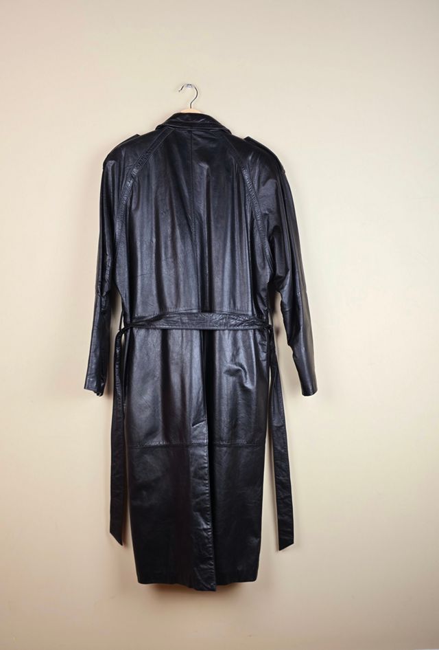 Vintage Black Leather Trench Coat Selected By The Igala NYC #3