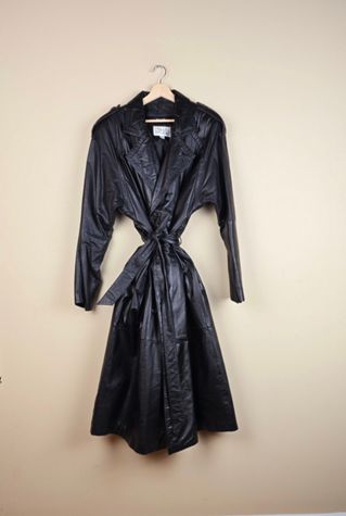 Vintage Black Leather Trench Coat Selected By The Igala NYC