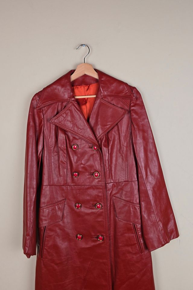 Vintage Burnt Orange Leather Trench Coat Selected By The Igala NYC #1