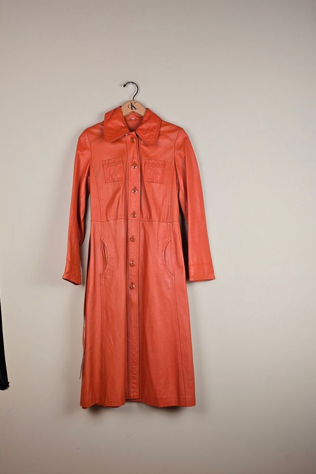 Vintage Orange Nordstrom Leather Trench Coat Selected By The Igala NYC #1