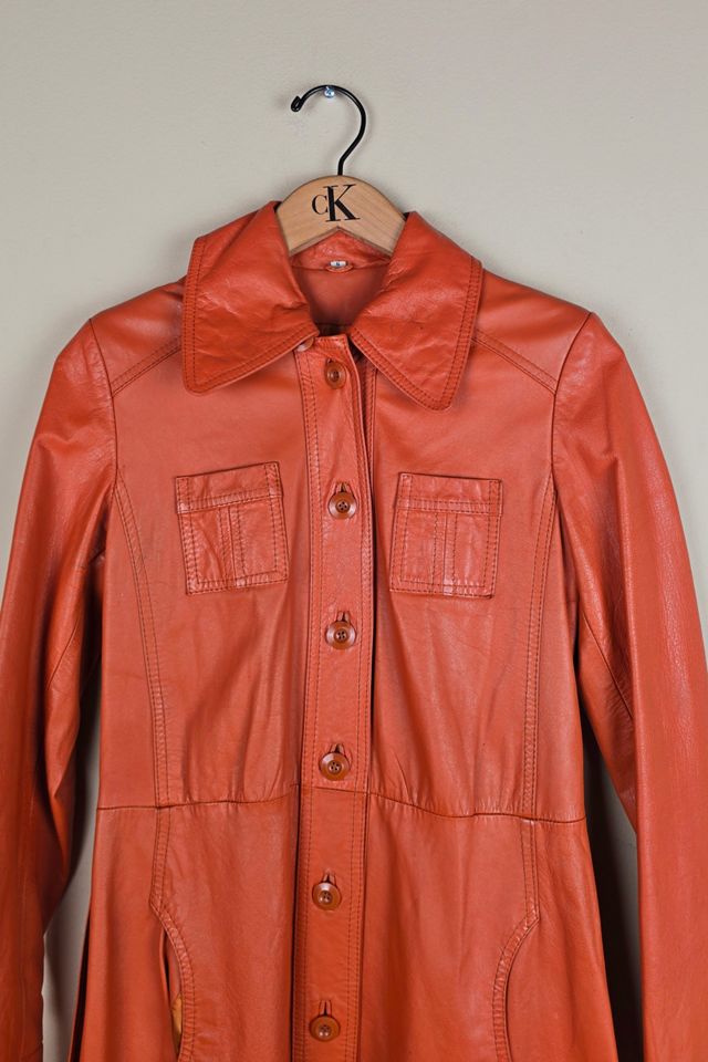 Vintage Orange Nordstrom Leather Trench Coat Selected By The Igala NYC #2