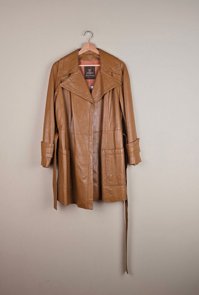 Vintage 24K Dandi Modes Caramel Leather Trench Coat Selected By The Igala NYC #2
