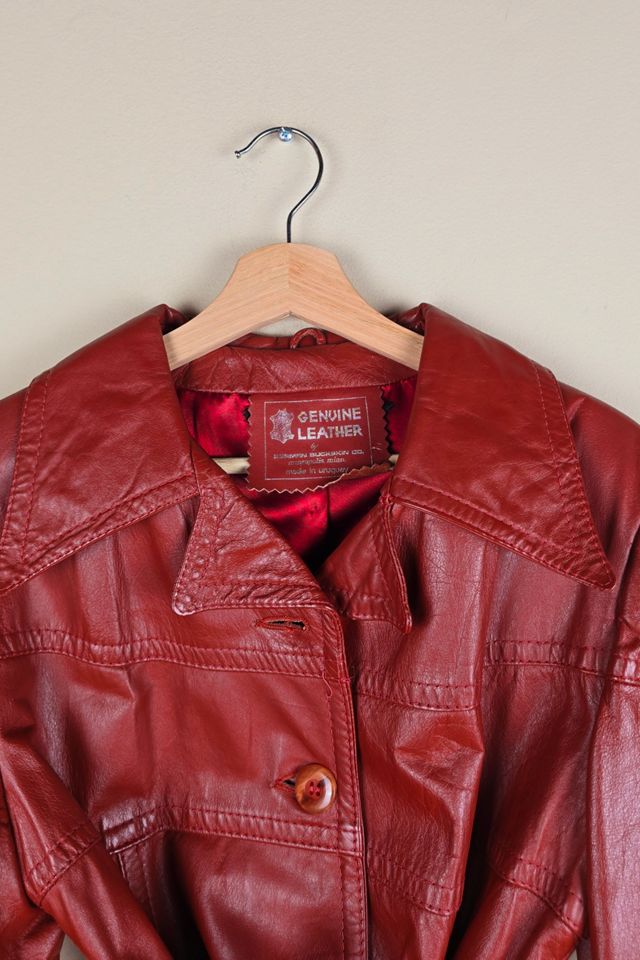 Vintage Burgundy Leather Trench Coat Selected By The Igala NYC #1