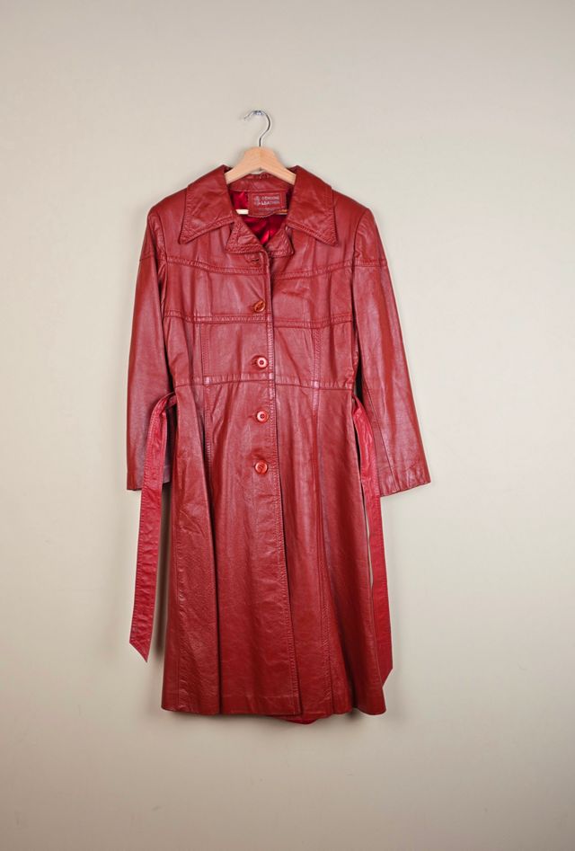 Vintage Burgundy Leather Trench Coat Selected By The Igala NYC #2