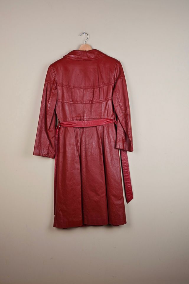 Vintage Burgundy Leather Trench Coat Selected By The Igala NYC #3