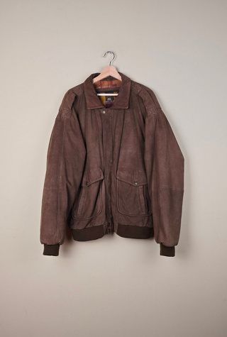 90s Vintage Bomber Brown Leather Jacket Selected By The Igala NYC