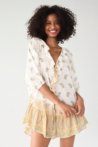 BOTEH Jardin Frill Mini Dress at Free People in White, Size: L