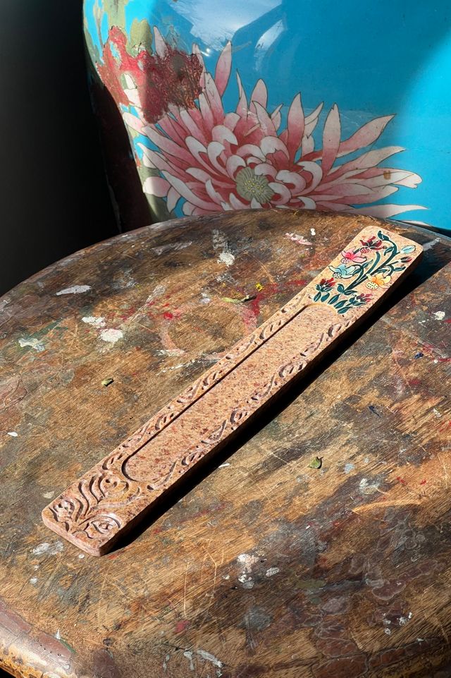 Vintage Hand Painted and Carved Stone Stick Incense Holder Selected by Anna Corinna #1