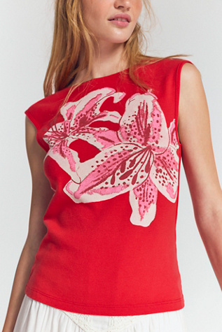 We The Free Ballad Reversible Lily Printed Tank Top at Free People in Red, Size: M