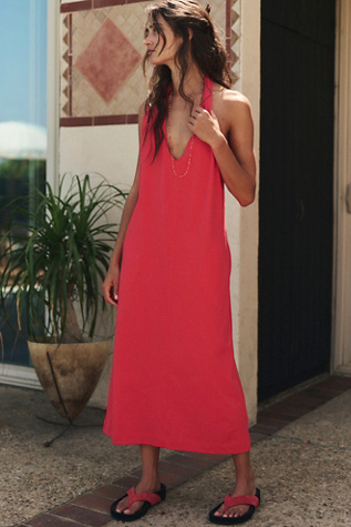 Rexen Low Halter Neck Jersey Midi Sundress by free-est at Free People in Red, Size: XL