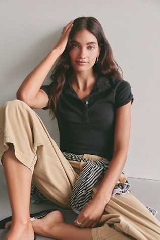 We The Free In The Clouds Henley Tee at Free People in Black, Size: M