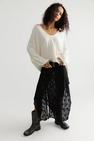 ESTHE Trapeze Lace Sheer Midi Skirt