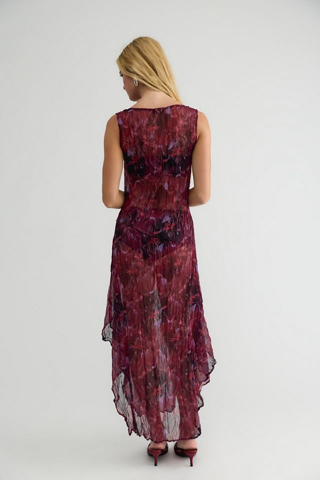 ESTHE Sheer Crinkled Hanky Hem Maxi Slip Dress #1