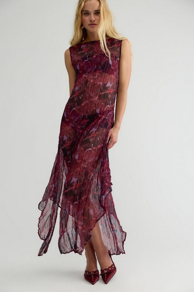 ESTHE Sheer Crinkled Hanky Hem Maxi Slip Dress #2