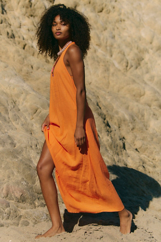 casual orange maxi dress BamGleam Women's Summer Holiday Ombre Pleated Halter Dress,Casual Sexy  Elegant Tropical Tropical Beach Vacation Vacation,Red Orange Maxi Long Dress