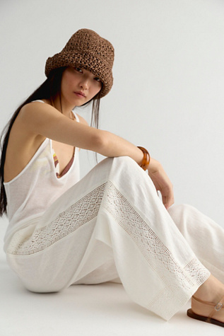 Seaside Cotton-Linen Lace Trousers by free-est at Free People in Clean Ivory, Size: XS