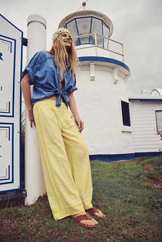Seaside Cotton-Linen Lace Pants