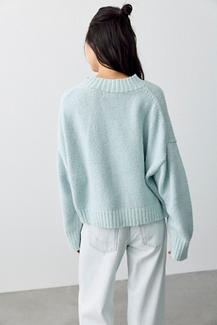 Женский свитер Free People Laguna Crew Neck Cotton Pullover, цвет: Аквамариновый комбинированный — фото 2