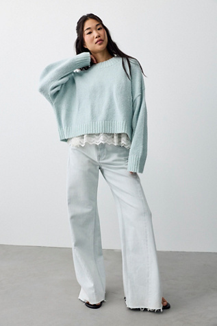 Женский свитер Free People Laguna Crew Neck Cotton Pullover, цвет: Аквамариновый комбинированный — фото 3
