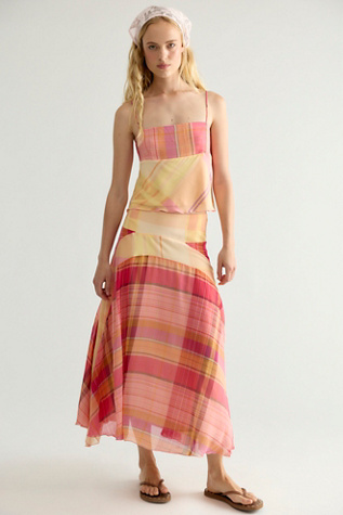 Ensemble jupe midi à carreaux légère