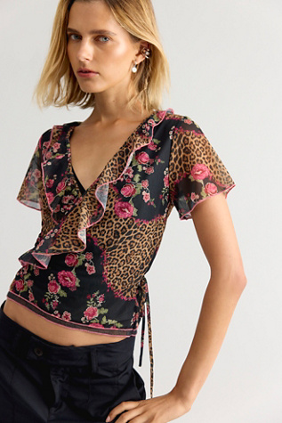 Женский топ Free People Myrtle Printed Wrap Top, цвет: Чёрный комбинированный — фото 4