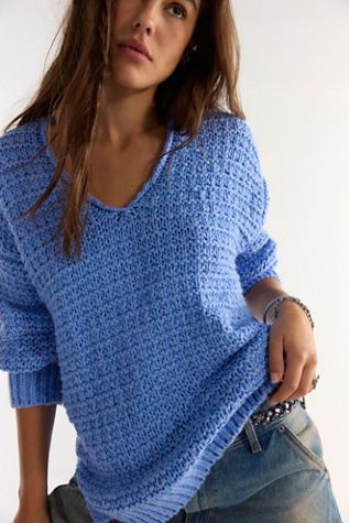 Женский свитер Free People Opal V-Neck Textured Pullover, цвет: Синий — фото 6