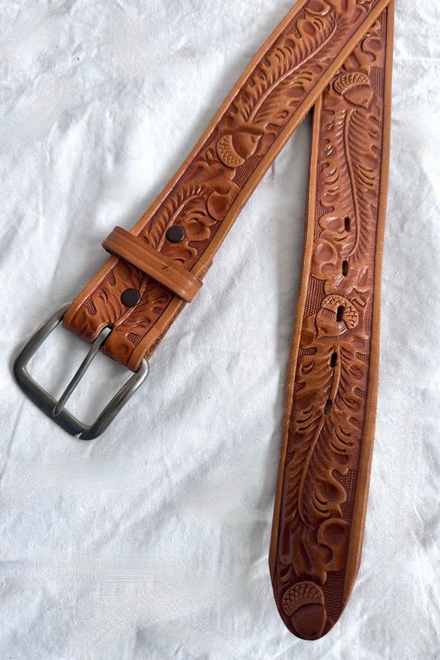 Vintage Acorn Tooled Leather Belt Selected by Grievous Angel Vintage #2