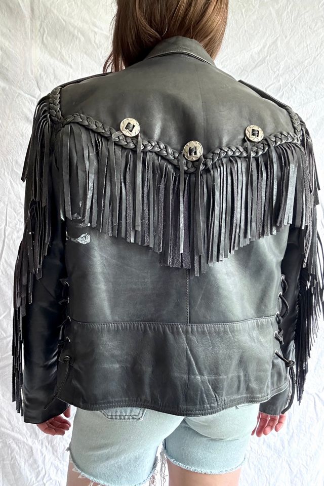Vintage 1980s Leather and Fringe Biker Jacket Selected by Grievous Angel Vintage #1