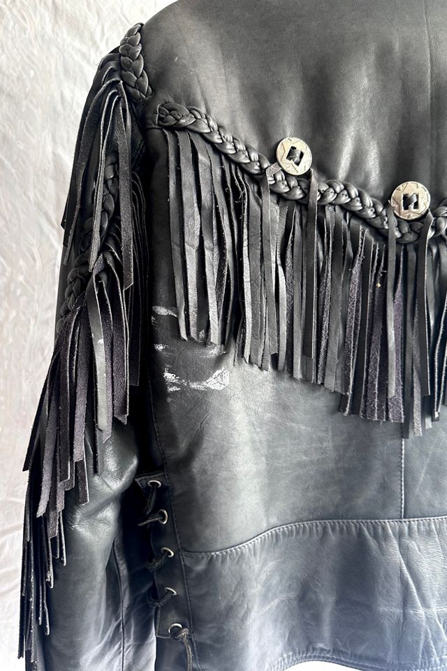 Vintage 1980s Leather and Fringe Biker Jacket Selected by Grievous Angel Vintage #3