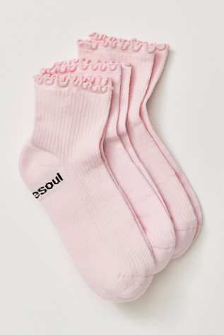 Doublesoul Ruffle Quarter Socks at Free People in Bubblegum