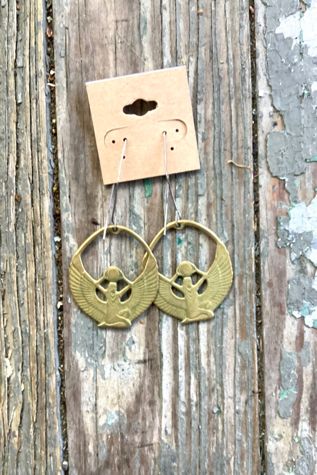 Vintage 1970s Egyptian Revival Brass Earrings Selected by Cherry