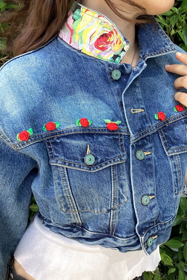 Vintage 1980s Cropped Denim Jacket with Rose Appliqué Selected by Cherry #1