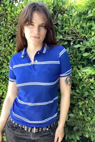 Vintage 1980s Blue with White Stripe Polo Selected by Cherry