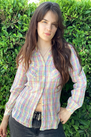 Vintage 1970s Multi Color Lurex Gauze Cotton Shirt Selected by Cherry