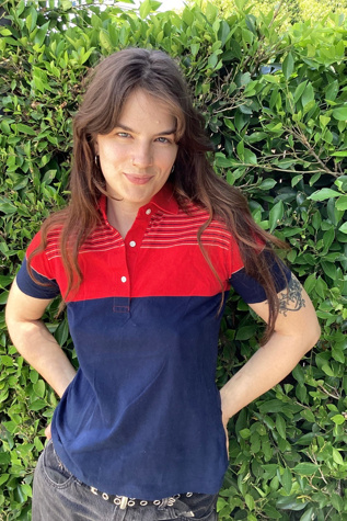 Vintage 1980s Navy and Red Striped Polo Selected by Cherry