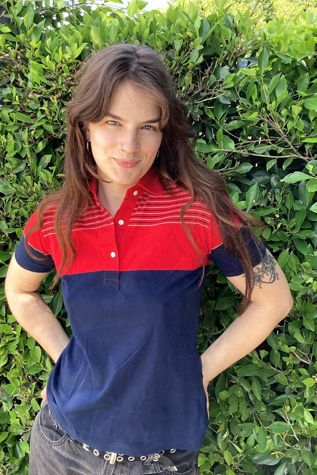 Vintage 1980s Navy and Red Striped Polo Selected by Cherry
