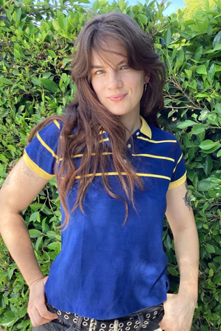 Vintage 1980s Navy with Yellow Stripe Polo Selected by Cherry