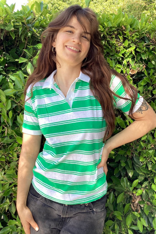 Vintage 1980s White and Green Stripe Polo Selected by Cherry
